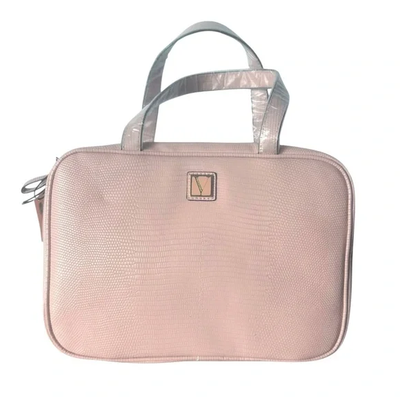 Victoria’s Secret Blush Pink Makeup Toiletries Bag Embossed Lizard Textured NEW - Picture 3 of 10